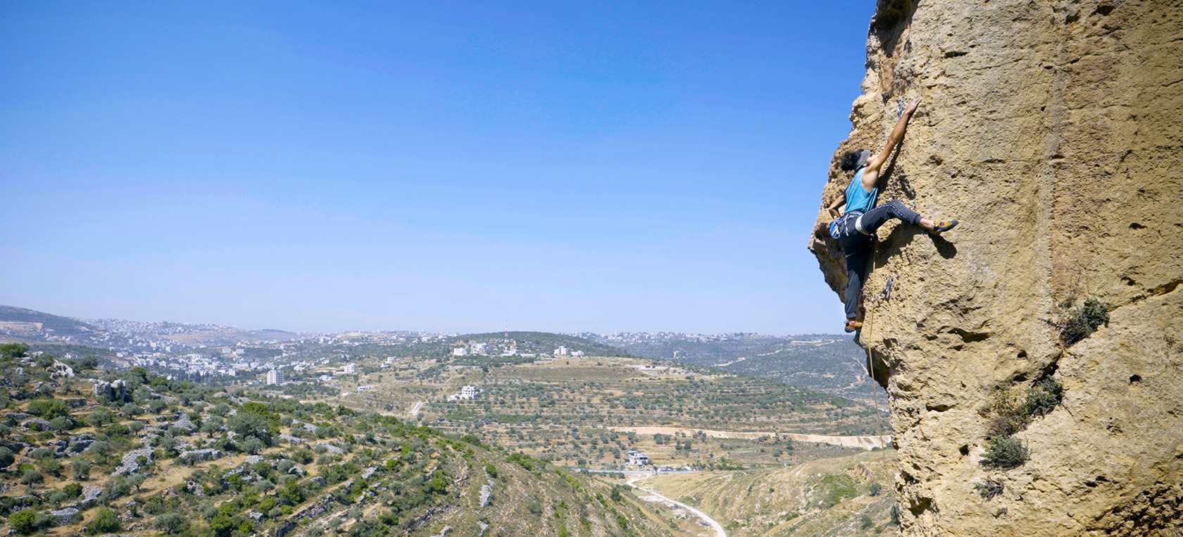 Faris Ag climbs at Yabrud in Palestine.