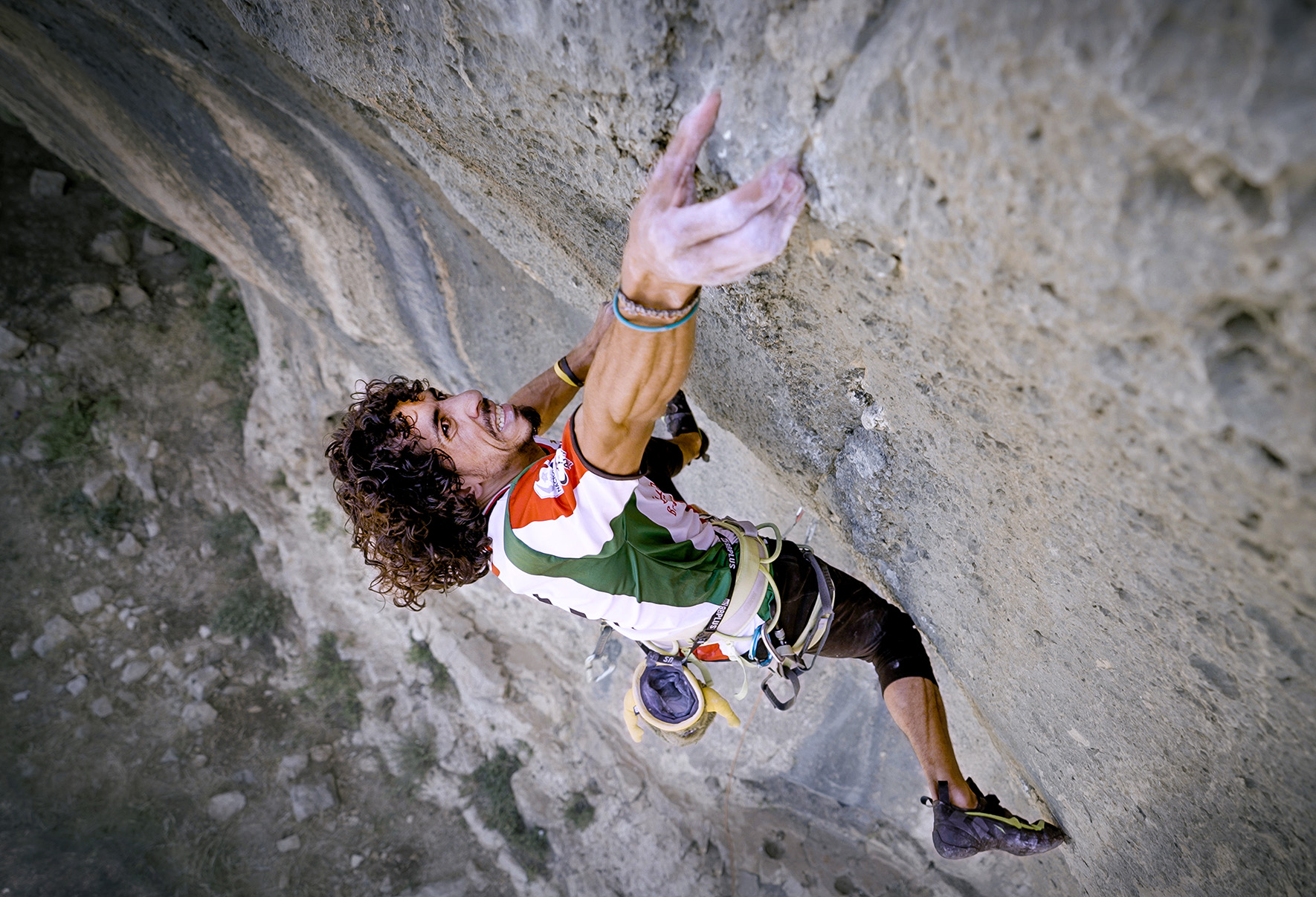 Urwah Askar climbs on route graded 7c at Yabrud. Urwah Askar climbs on route graded 7c at Yabrud.